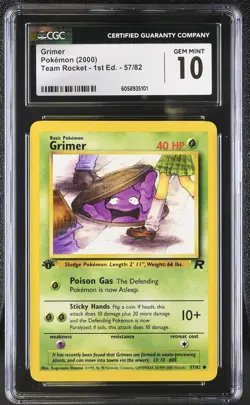 CGC 10 GEM MINT Grimer Team Rocket 1st Edition 57/82 Pokemon Card - Image 1