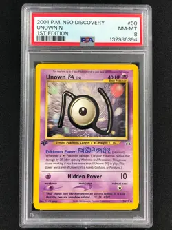 Pokemon 2001 Unown N 1st 50/75 Neo PSA 8 - Image 1