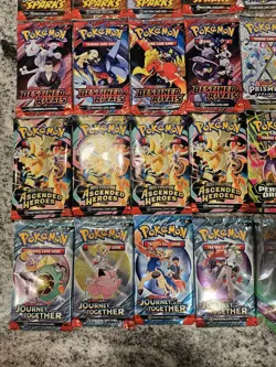 Pokemon 34 Booster Pack lot Destined,Prismatic,Journey,Ascended,Sparks & More - Image 2
