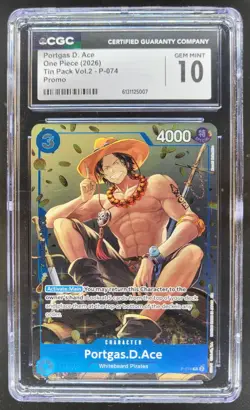 2026 ONE PIECE PORTGAS D. ACE PROMO TIN PACK P-074 CGC 10 E PT - Image 1