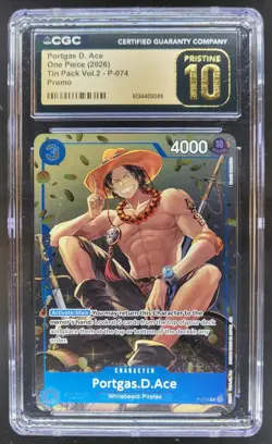 2026 ONE PIECE PORTGAS D. ACE PROMO TIN PACK P-074 CGC 10 PRISTINE E PT - Image 1