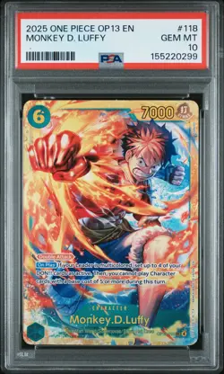 PSA GEM MT 10 - Monkey D. Luffy 118 One Piece Op13-Carrying On His Will - Image 1