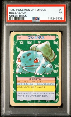 PSA 1 PR Graded 1997 POKEMON JAPANESE TOPSUN #1 BULBASAUR GREEN BACK Card - Image 1