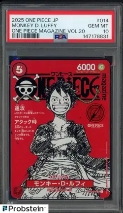 2025 ONE PIECE JPN PROMOS ONE PIECE MAGAZINE VOL.20 #014 MONKEY D. LUFFY PSA 10 - Image 1