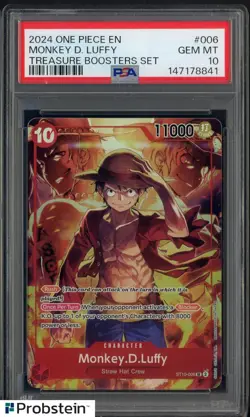 2024 One Piece EN Treasure Boosters Set #006 Monkey.D.Luffy PSA 10 GEM MINT - Image 1