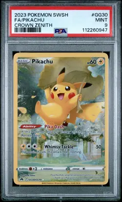 PSA 9 Pokemon TCG 2023 Sword Shield Crown Zenith GG30/GG70 Pikachu Full Art Holo - Image 1