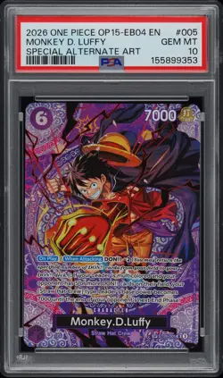 One Piece Monkey D. Luffy Special Alt Art English OP15-EB04 #005 Gem Mint PSA 10 - Image 1
