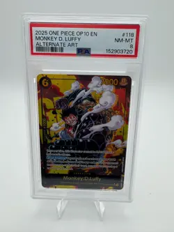2025 One Piece OP10 EN Monkey D Luffy Alternate Art #118 PSA 8 NEAR MINT MINT - Image 1