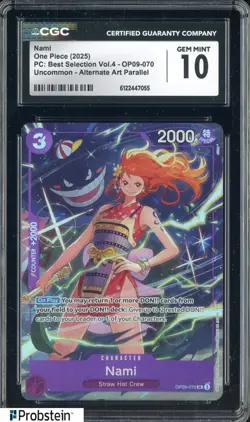 2025 One Piece PC Best Selection Vol.4 OP09-070 Nami Alternate Art CGC 10 GEM - Image 1