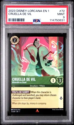 DISNEY LORCANA EN 1-THE FIRST CHAPTER CRUELLA DE VIL - MISERABLE AS USUAL PSA 9 - Image 1