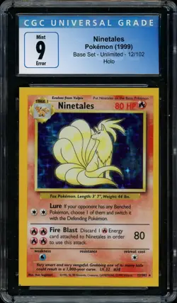 2x 1999 Pokemon Base Set Ninetales #12 Holo Rare ERROR SQUARE CUT CGC 9 MINT - Image 1
