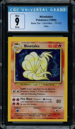 2x 1999 Pokemon Base Set Ninetales #12 Holo Rare ERROR SQUARE CUT CGC 9 MINT - Image 3