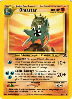Pokemon TCG Omastar Neo Discovery Uncommon 43/75 Unlimited MP - Image 1