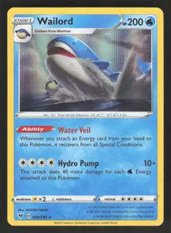 Pokemon TCG Vivid Voltage Holo Wailord #032/185 - Image 1