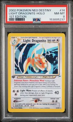 2002 POKEMON NEO DESTINY 1ST EDITION #14 LIGHT DRAGONITE-HOLO PSA 8 - Image 1