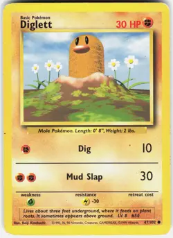 Diglett 47/102 Common Base Set Unlimited Pokemon HP - Image 1