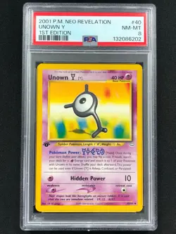 Pokemon 2001 Unown Y 40/64 1st Neo PSA 8 - Image 1