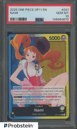 2025 One Piece OP11 EN #041 Nami PSA 10 GEM MINT - Image 1