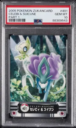 2005 CARDDASS POKEMON ADVANCED GENERATION ZUKAN CARD CELEBI & SUICUNE PSA 10 - Image 1