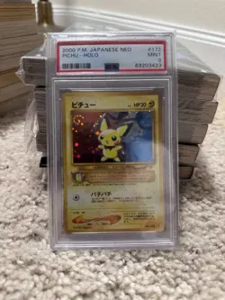 Pokemon Japanese Neo 1 Genesis 172 Pichu Holo 2000 Card 12/111 PSA 9 - Image 1
