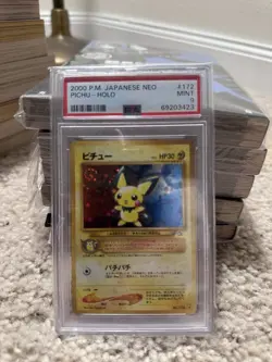 Pokemon Japanese Neo 1 Genesis 172 Pichu Holo 2000 Card 12/111 PSA 9 - Image 2