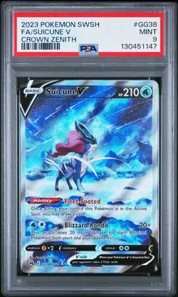 2023 POKEMON SWORD & SHIELD CROWN ZENITH #GG38 FULL ART/SUICUNE V PSA 9 - Image 1