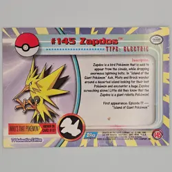 Pokemon 2000 Topps TV Animation Edition Series 3 #145 Zapdos Blue Logo - Image 2