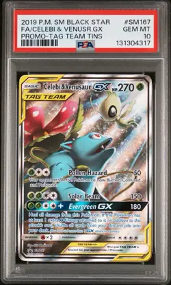 Celebi & Venusaur GX SM167 Holo Pokemon TCG Sun & Moon Promo Tag Team PSA 10 - Image 1