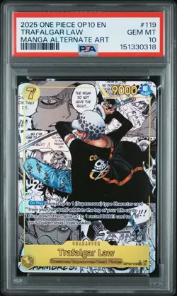 2025 ONE PIECE OP10-ROYAL BLOOD MANGA ALTERNATE ART #119 TRAFALGAR LAW PSA 10 - Image 1