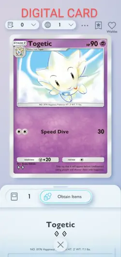 Pokemon Pocket Mobile Game Wisdom Of Sea And Sky Set Togetic ◇◇Rare Digital Card - Image 1