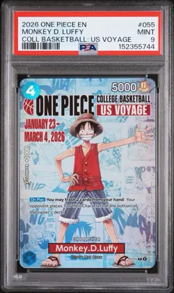 2026 ONE PIECE PROMOS COLLEGE BASKETBALL: US VOYAGE #055 MONKEY D. LUFFY PSA 9 - Image 1