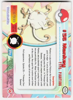Topps Pokemon Mankey #56 1999 TV Animation Edition Green Logo LP/MP - Image 2