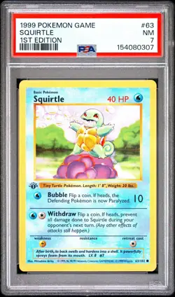 Pokemon PSA 7 1st Edition Squirtle 063/102 Base Set Shadowless - Image 1