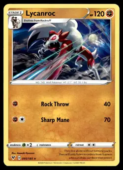 Lycanroc 95/185 Pokemon Card Vivid Voltage Rare 120 HP Near Mint J52 - Image 1