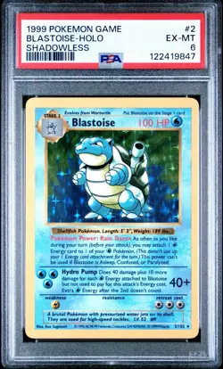 1999 Pokemon TCG Blastoise Holo Rare Card Base Set 2/102 HP Shadowless #2 PSA 6 - Image 1