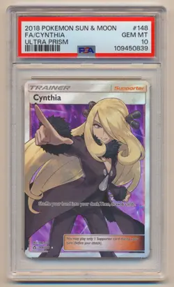 PSA 10 Pokemon Ultra Prism Full Art Cynthia 148/156 GEM MINT Condition!! - Image 1