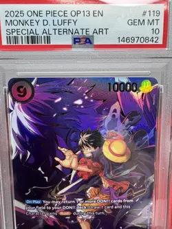 ONE PIECE OP13 CARRYING ON HIS WILL OP09-119 MONKEY D. LUFFY PSA 10 SP ALT ART - Image 1