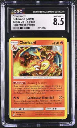 CGC 8.5 Charizard Team Up 14/181 Relentless Flame Cracked Ice Holo Pokemon Card - Image 1