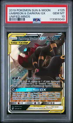 PSA 10 Umbreon & Darkrai GX 125/236 Sm-Unified Minds Holo Tag Team Pokemon - Image 1