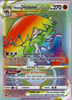 Hisuian Decidueye VSTAR 195/189 Rare Rainbow Astral Radiance Pokemon NM - Image 1