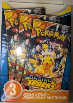 Pokemon Scarlet & Violet Surging Sparks Hanger Box - 3x Booster Packs Sealed New - Image 1