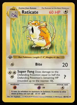 Raticate 40/102 1st Edition Uncommon Base Set Shadowless Pokemon English LP - Image 1