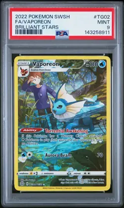 2022 Pokemon SWSH Brilliant Stars Trainer Gallery Holo Vaporeon PSA 9 #TG02/TG30 - Image 1