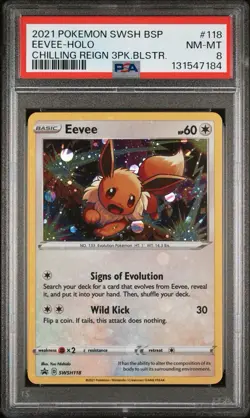 2021 POKEMON SWSH CHILLING REIGN THREE PACK BLISTERS PROMO #118 EEVEE-HOLO PSA 8 - Image 1