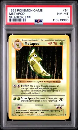 1999 Pokemon Game Metapod Shadowless PSA 8 #54 - Image 1
