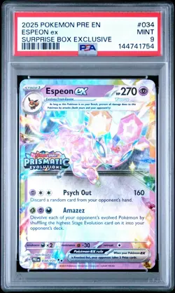 2025 POKEMON PRE EN-PRISMATIC EVOLUTIONS SURPRISE BOX EXCLUSIVE ESPEON EX PSA 9 - Image 1