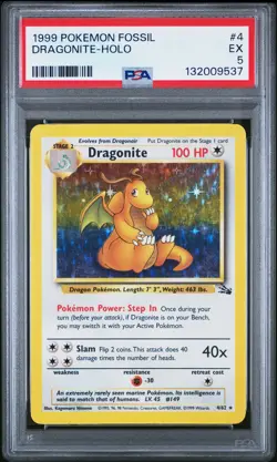 1999 POKEMON FOSSIL #4 DRAGONITE-HOLO PSA 5 - Image 1