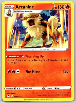 POKEMON REBEL CLASH ARCANINE 028/192 RARE NON HOLO NM - Image 1