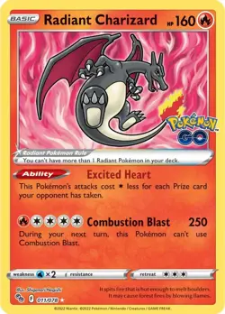 Radiant Charizard - 011/078 - Radiant Rare HP, English Pokemon GO - Image 1
