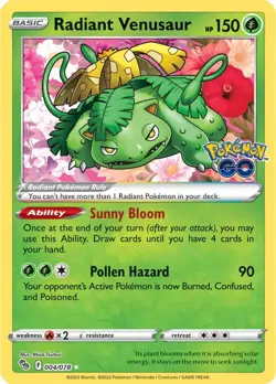 Radiant Venusaur - 004/078 - Radiant Rare NM, English Pokemon GO - Image 1